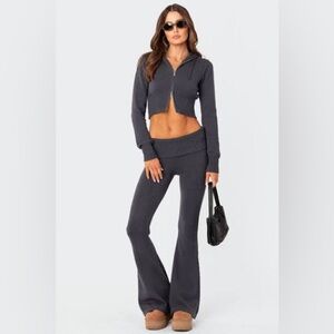 Edikted Charcoal Ribbed Knit Hoodie Set